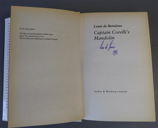 De Bernieres, Louis - Captain Corellis Mandolin, signed on title page, original white cloth lettered, in unclipped